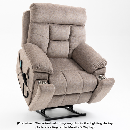 Titan 2.0 Oversized Lay Flat Recliner Dual Motor Lift Chair with Heat & Massage - 400 lbs Capacity - Pale Grey Chenille